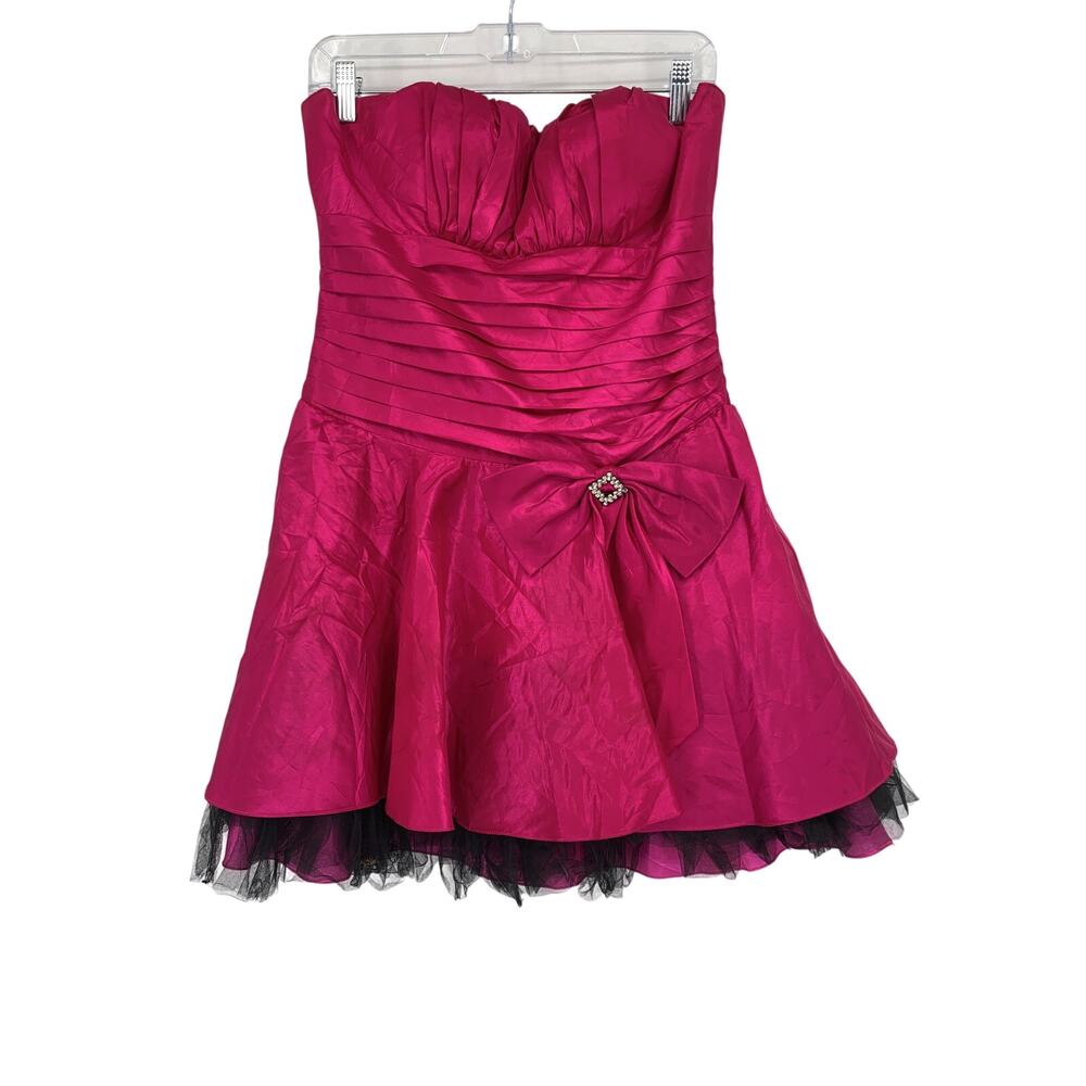 Vintage Y2K Dress Womens S Pink Sweetheart Strapless Fit + Flare Rhinestone Bow